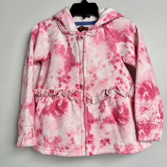7 For All Mankind pink tie Dye Zip Up Hoodie Ruffle Trim Jacket‎ 3T - Picture 1 of 6